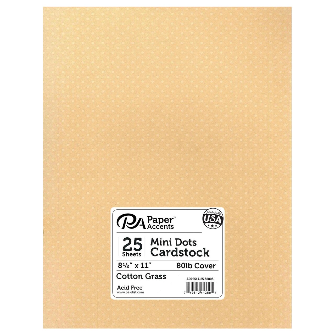 PA Paper Accents Mini Dots Cardstock 8.5" x 11" Cotton Grass, 80lb colored cardstock paper for card making, scrapbooking, printing, quilling and crafts, 25 piece pack